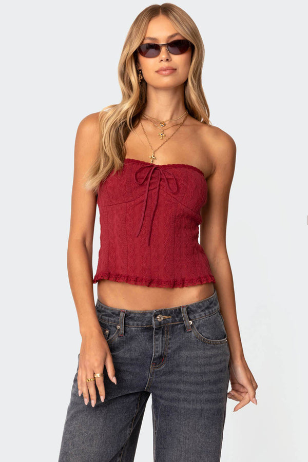 edikted Lacey Knit Tube Top burgundy