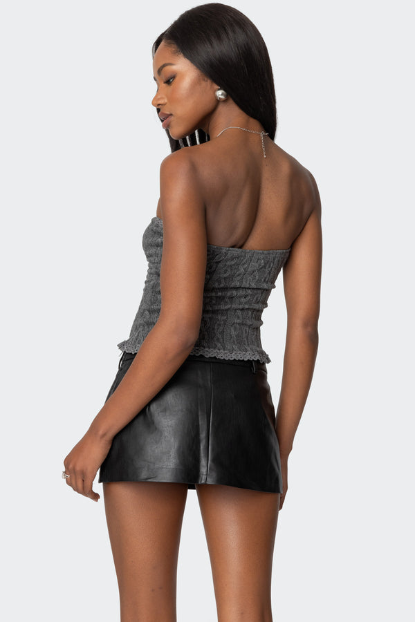 Edikted Lacey Knit Tube Top Gray