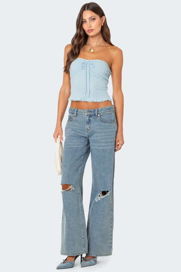 Edikted Lacey Knit Tube Top Light Blue