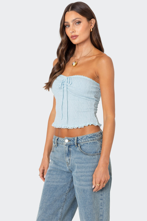Edikted Lacey Knit Tube Top Light Blue