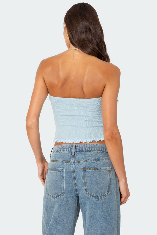 Edikted Lacey Knit Tube Top Light Blue