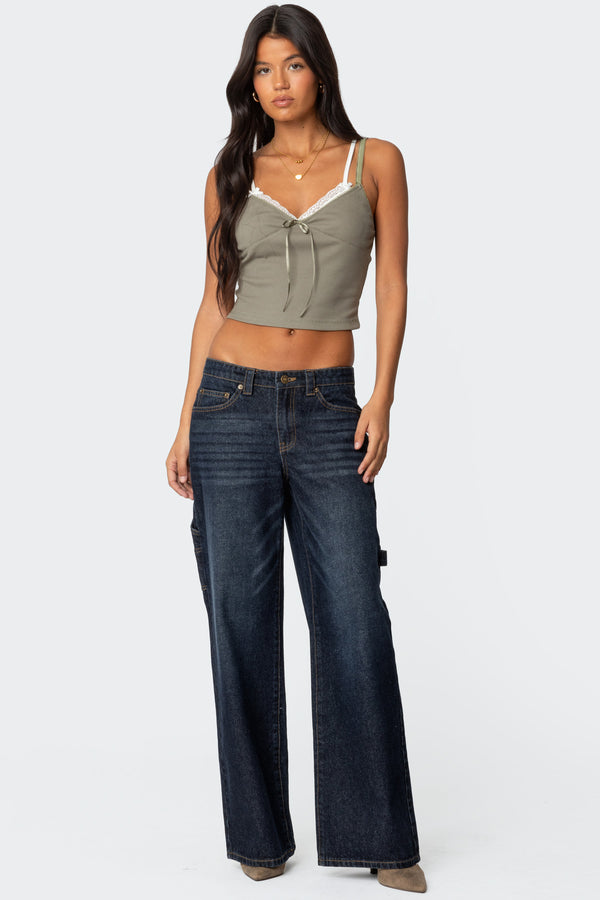 Edikted Lacey Layered Tank Top Olive