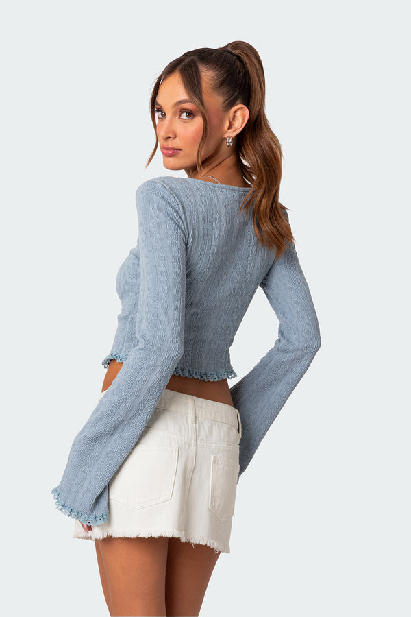 Edikted Lacey Long Sleeve Knit Top Blue