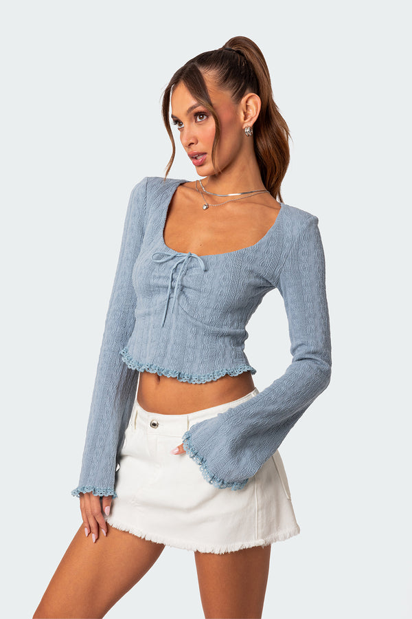 Edikted Lacey Long Sleeve Knit Top Blue