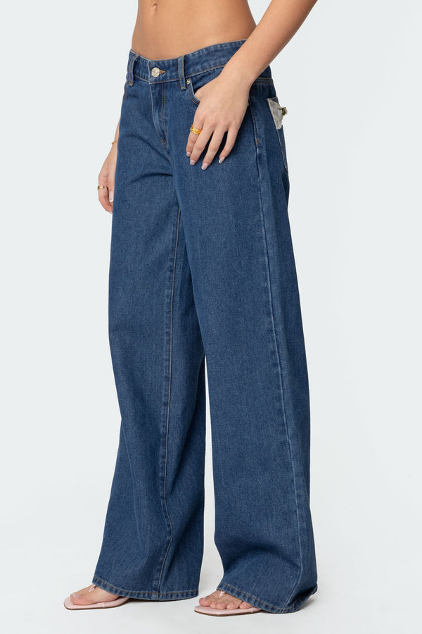 Edikted Lacey Pocket Low Rise Jeans Blue