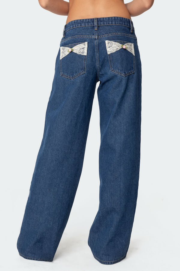 Edikted Lacey Pocket Low Rise Jeans Blue