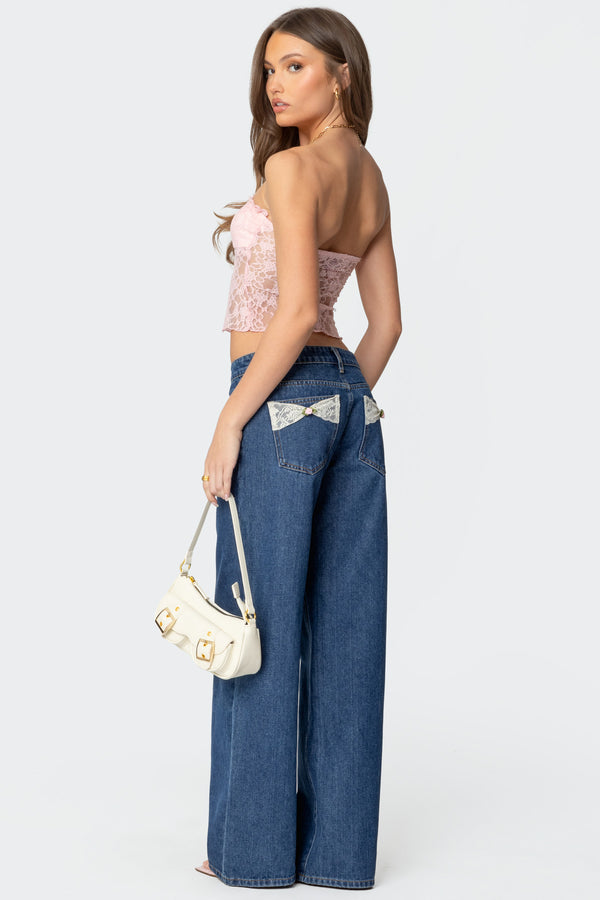 edikted Lacey Pocket Low Rise Jeans blue