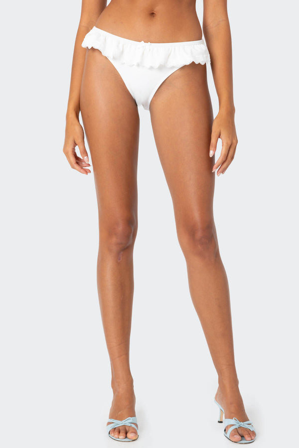 Edikted Lacey Ruffled Bikini Bottom White