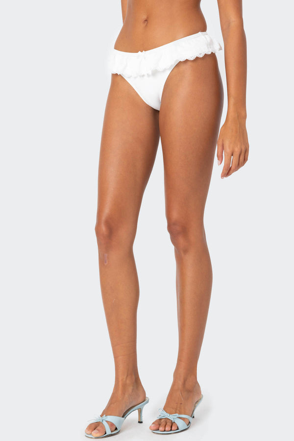 Edikted Lacey Ruffled Bikini Bottom White
