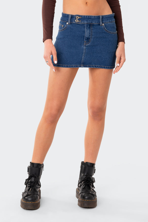 Edikted Laiha Low-Rise Denim Mini Skirt Blue