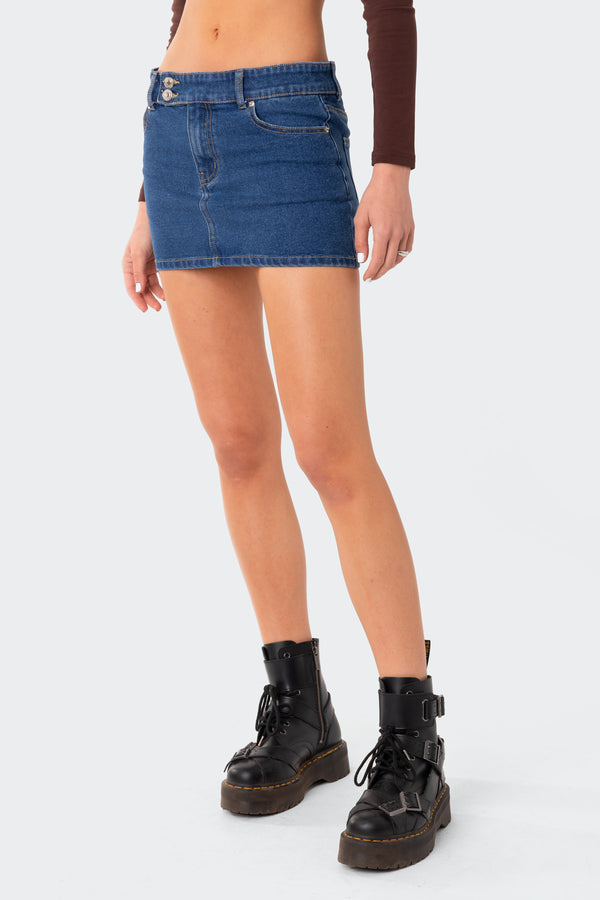 Edikted Laiha Low-Rise Denim Mini Skirt Blue