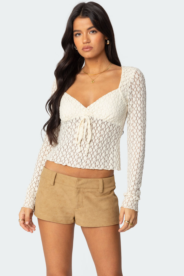 edikted Laila Textured Lacey Top cream