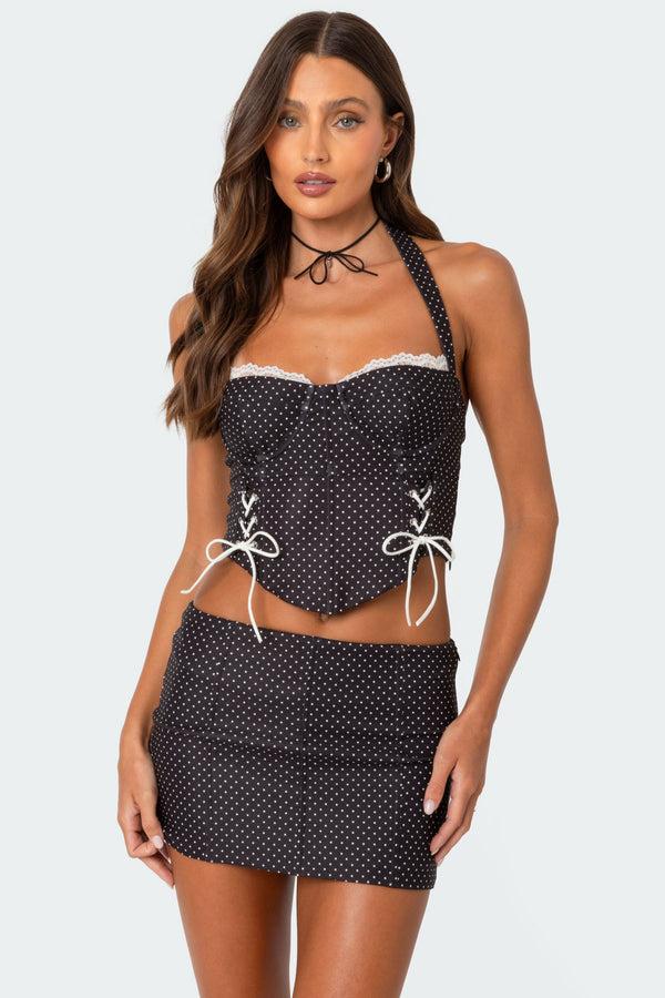edikted Laine Polka Dot Corset black and white
