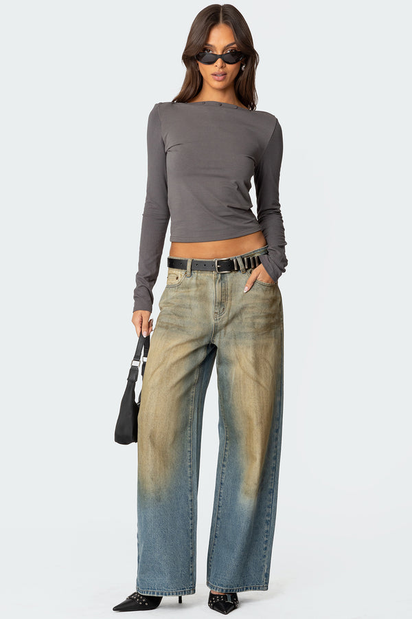 Edikted Lake Boat Neck Top Dark Gray