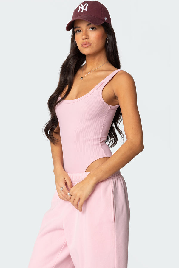 Edikted Lakely Ribbed Bodysuit Pink