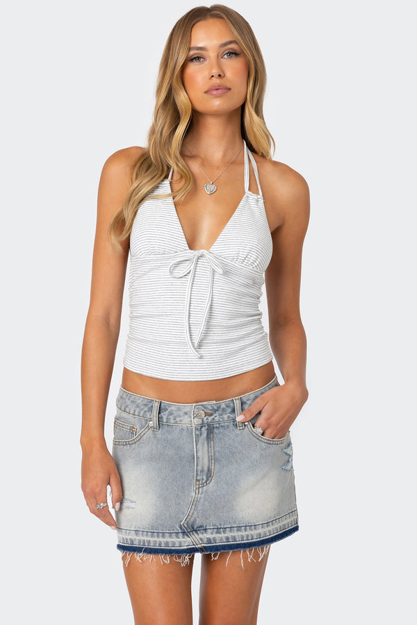 edikted Lanai Striped Halter Top gray