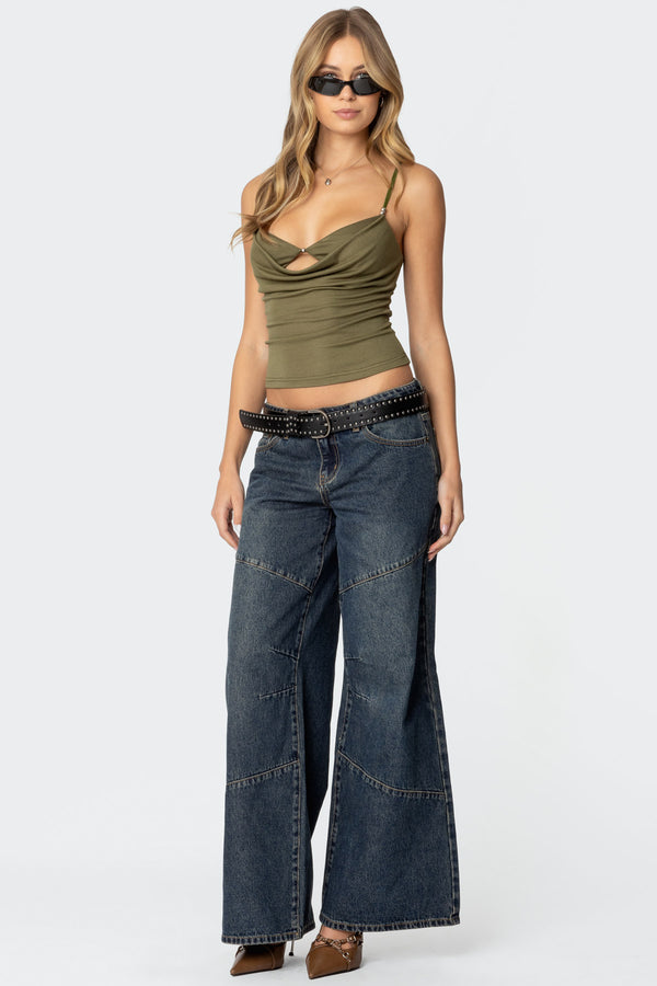 edikted Laney Vintage Washed Low Rise Jeans blue