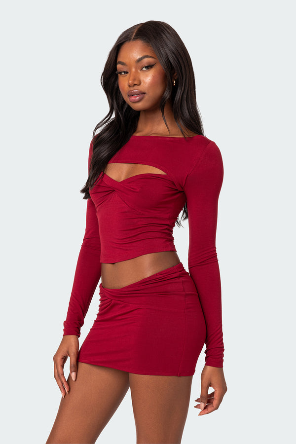 Edikted Lara Cut Out Twist Front Top Burgundy