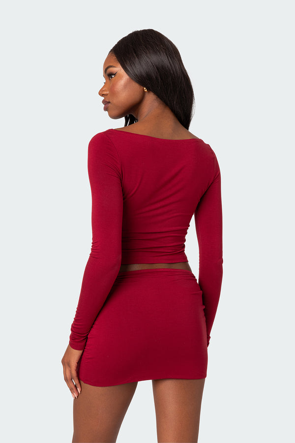 Edikted Lara Cut Out Twist Front Top Burgundy