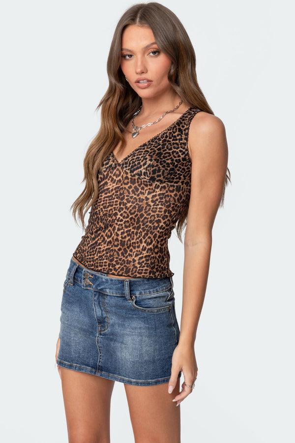 Edikted Laur Leopard Printed Cupped Top Leopard