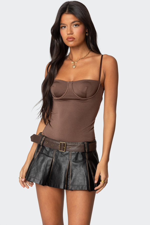 Edikted Laurel Shiny Cupped Bodysuit Brown