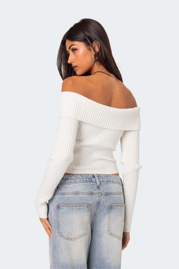 Edikted Lauren Knit Fold Over Top White