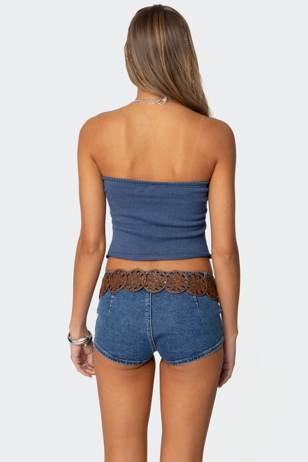 Edikted Laurier Distressed Knit Tube Top Blue