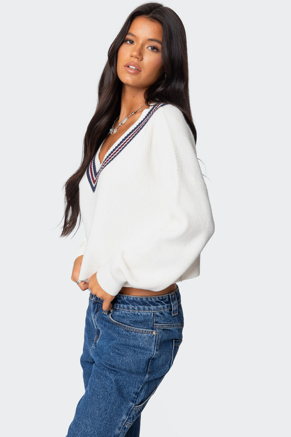Edikted Lauryl V Neck Sweater White