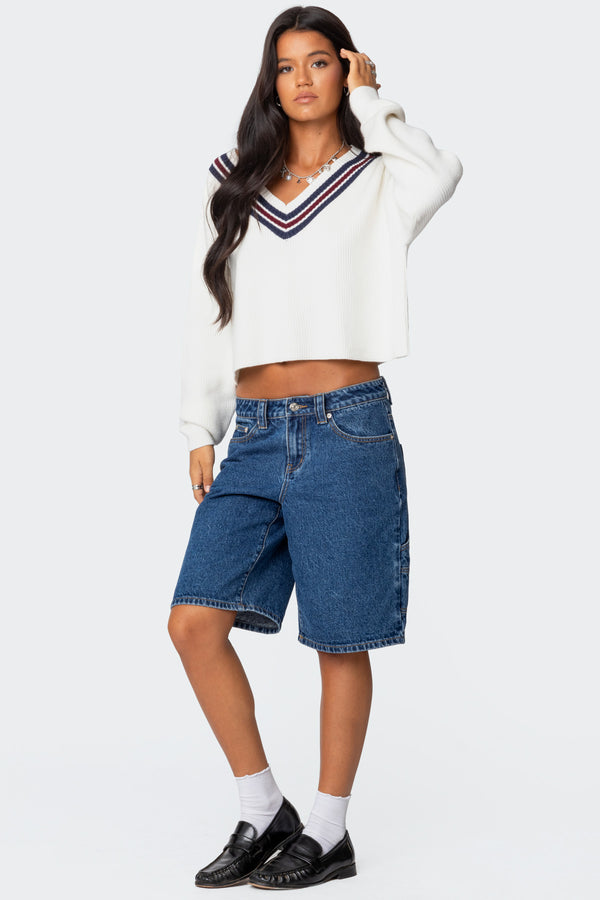 Edikted Lauryl V Neck Sweater White