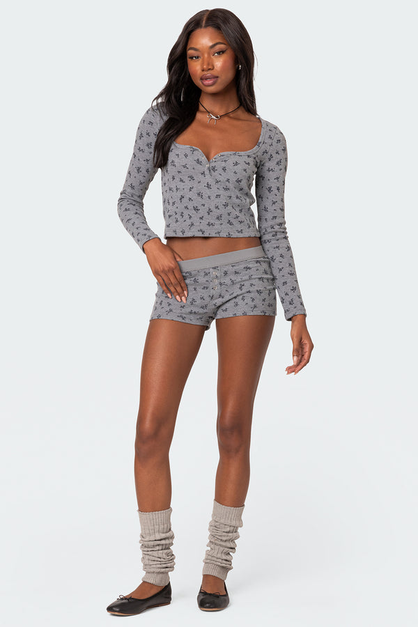 Edikted Lavender Waffle Top Gray Melange