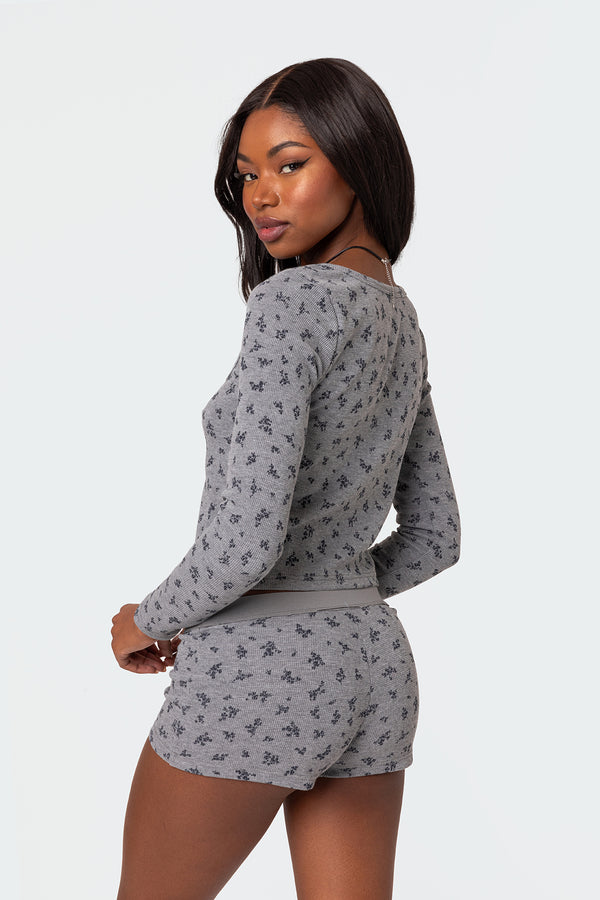 Edikted Lavender Waffle Top Gray Melange