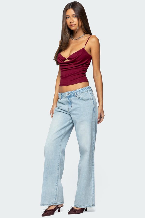 Edikted Layered Bra Cowl Neck Top Burgundy