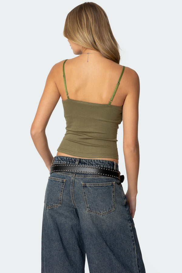 Edikted Layered Bra Cowl Neck Top Green