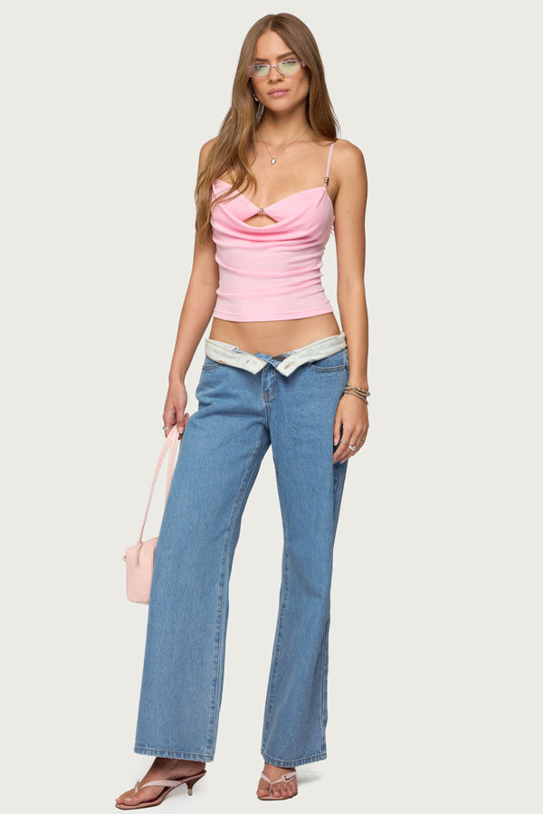 Edikted Layered Bra Cowl Neck Top Pink