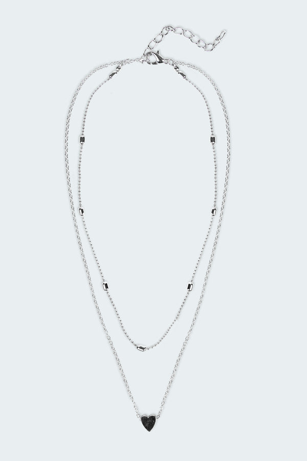 Edikted Layered Heart Necklace Silver