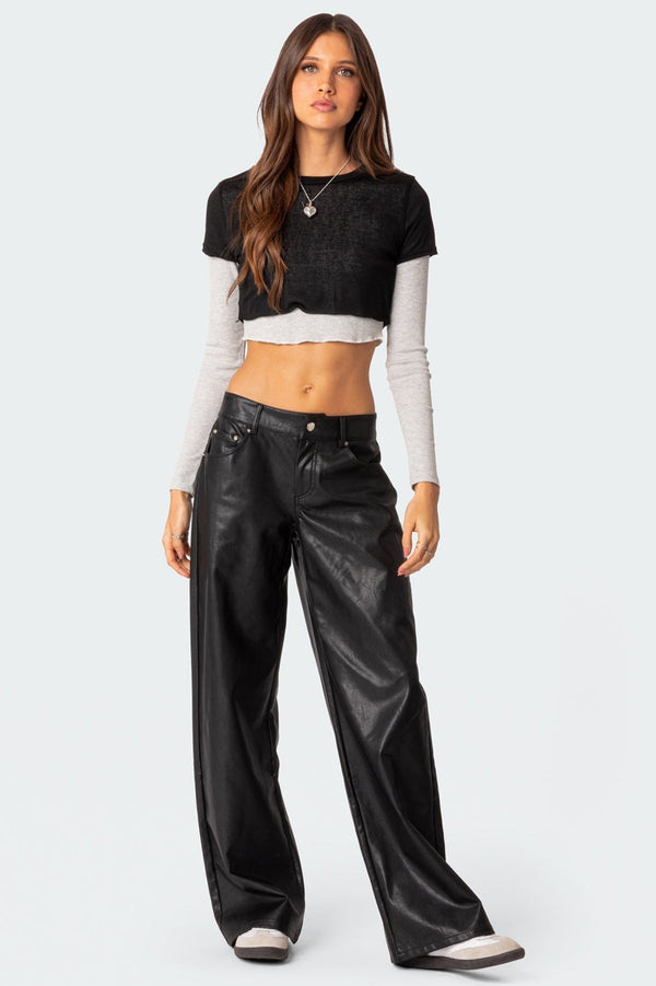 Edikted Layered Long Sleeve T Shirt Black And Gray