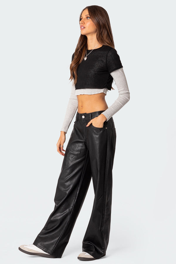 Edikted Layered Long Sleeve T Shirt Black And Gray