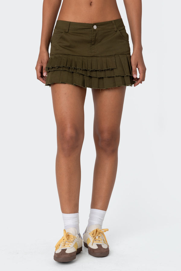 Edikted Layered Pleats Mini Skirt Olive