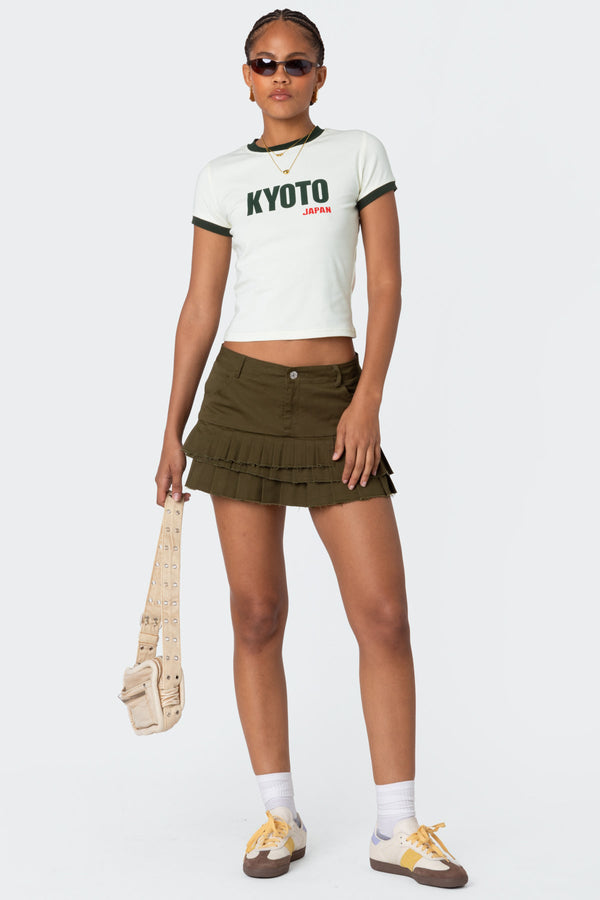 edikted Layered Pleats Mini Skirt olive