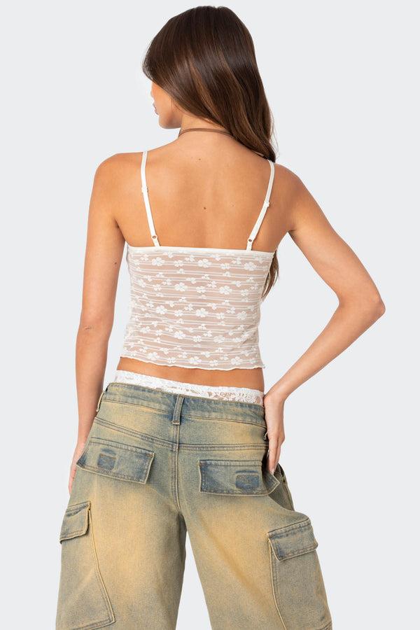 Edikted Layered Sheer Lace Tank Top White