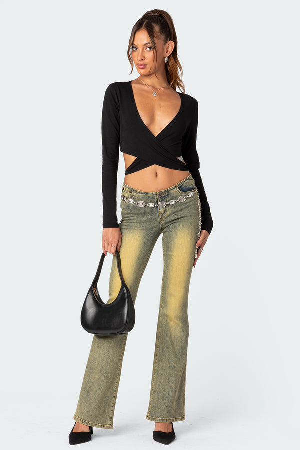 Edikted Layla Wrap Crop Top Black