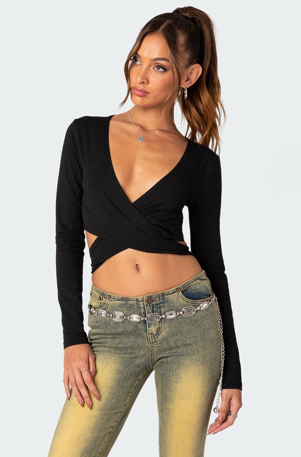 edikted Layla Wrap Crop Top black