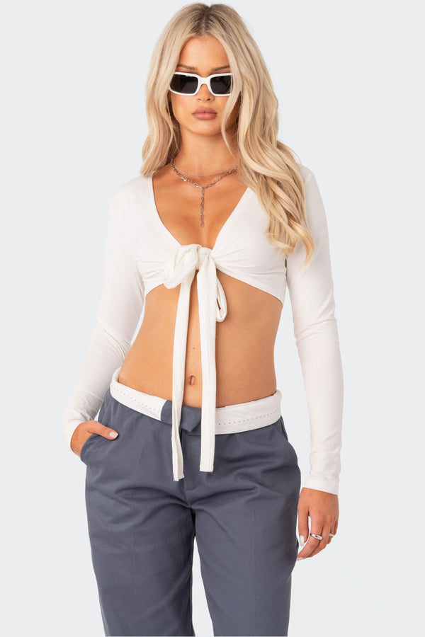 edikted Layla Wrap Crop Top white
