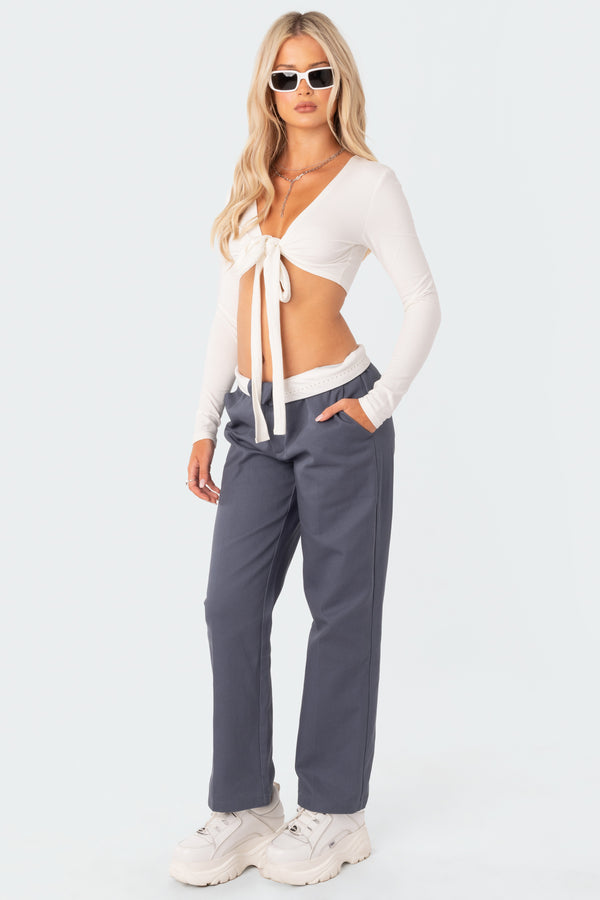Edikted Layla Wrap Crop Top White