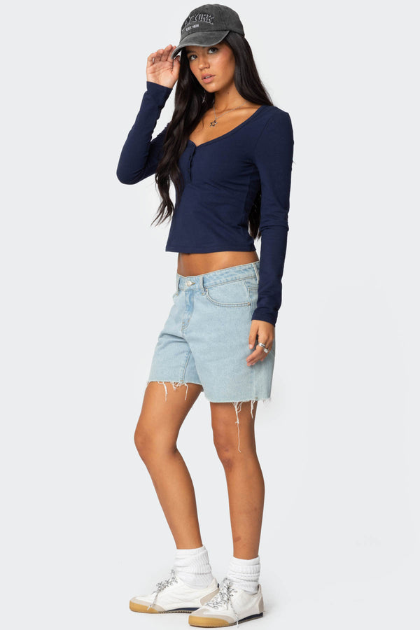 Edikted Leah Henley Top Navy