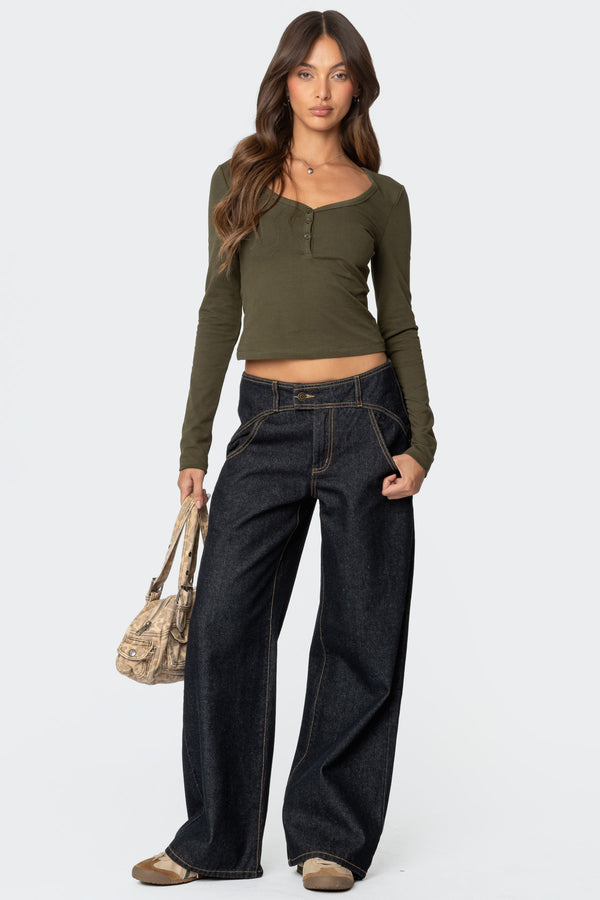 Edikted Leah Henley Top Olive