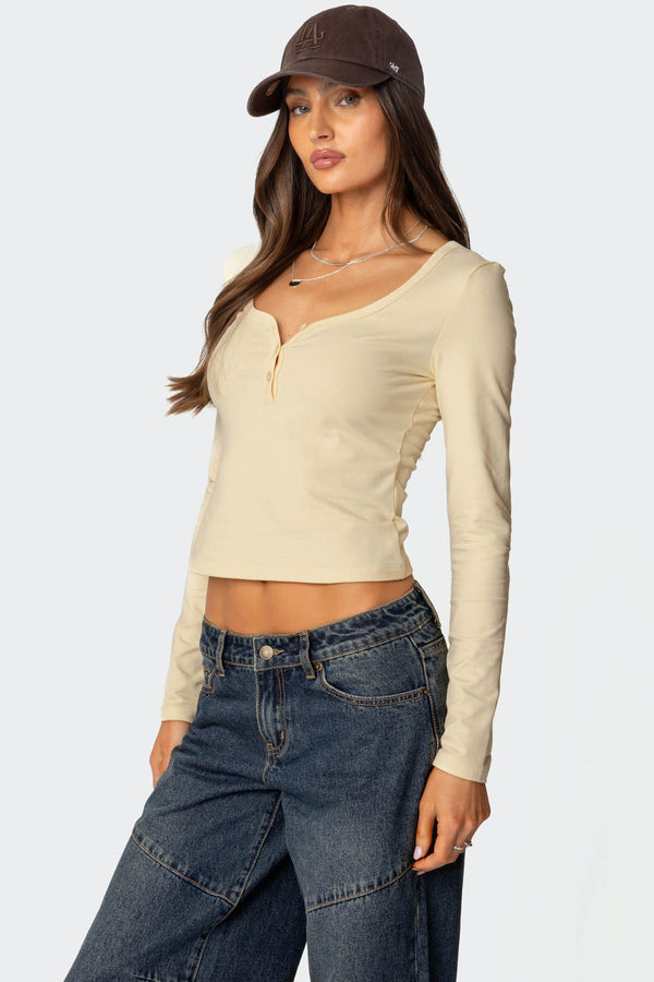 Edikted Leah Henley Top Yellow