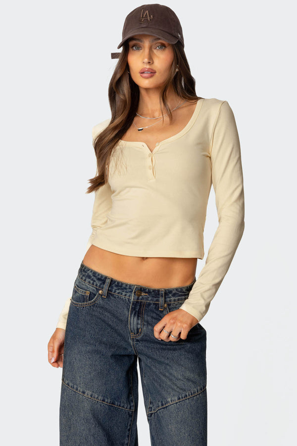 edikted Leah Henley Top yellow