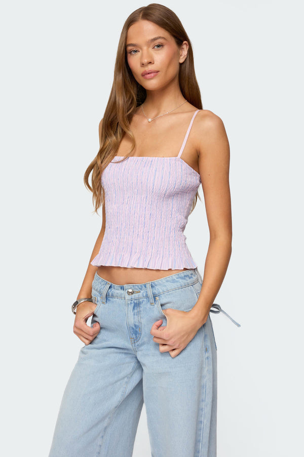 Edikted Leela Scrunch Striped Tank Top Pink