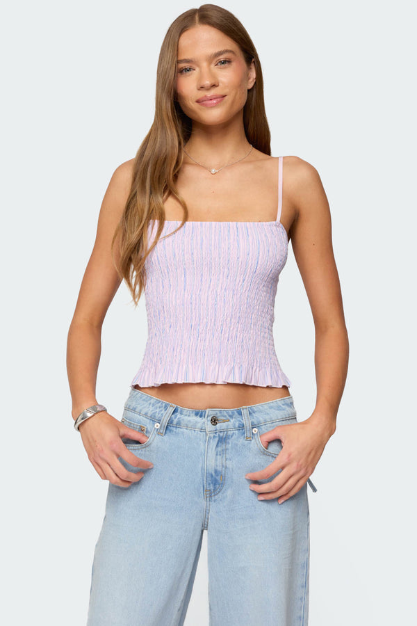 edikted Leela Scrunch Striped Tank Top pink